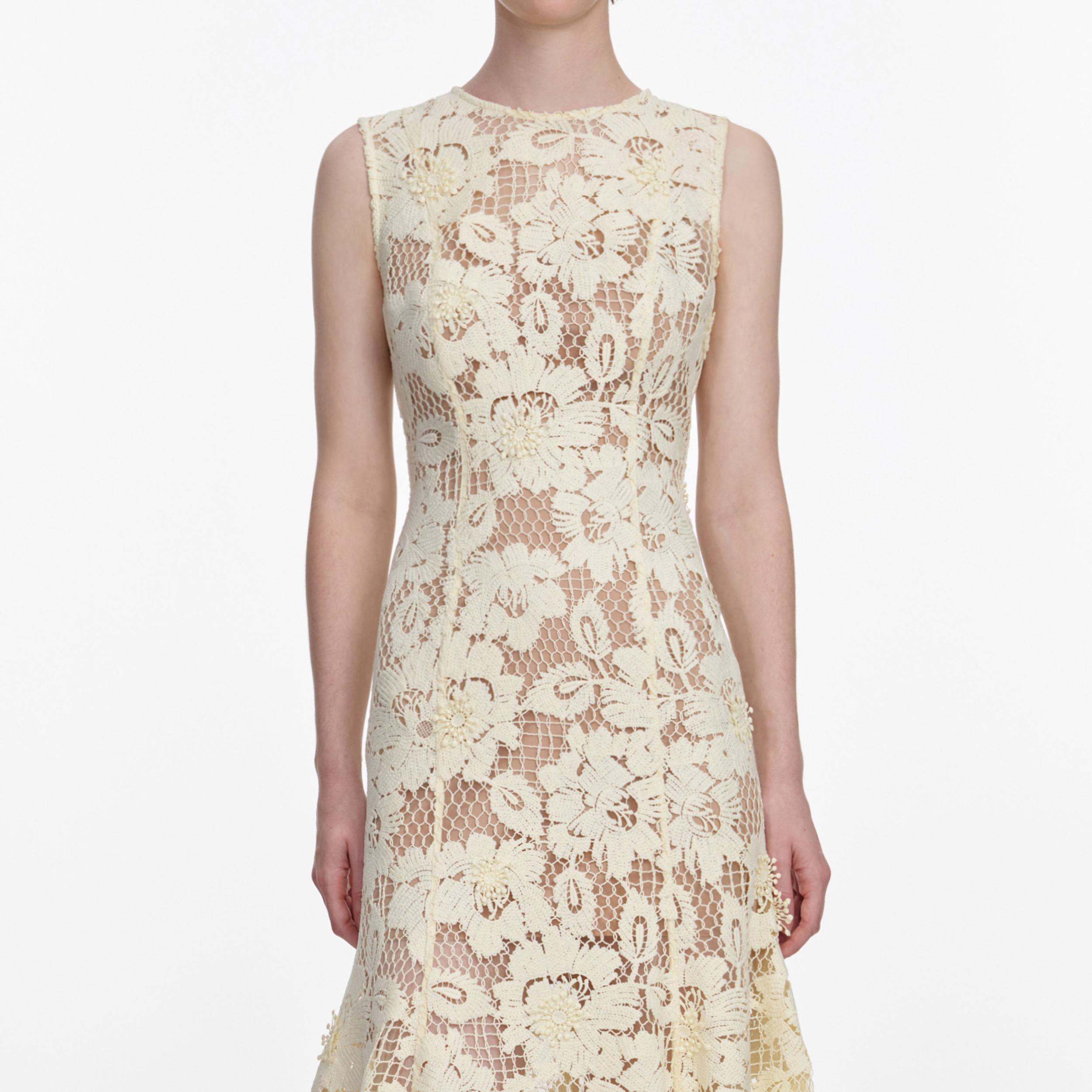 Yellow Crochet Lace Midi Dress Product Image