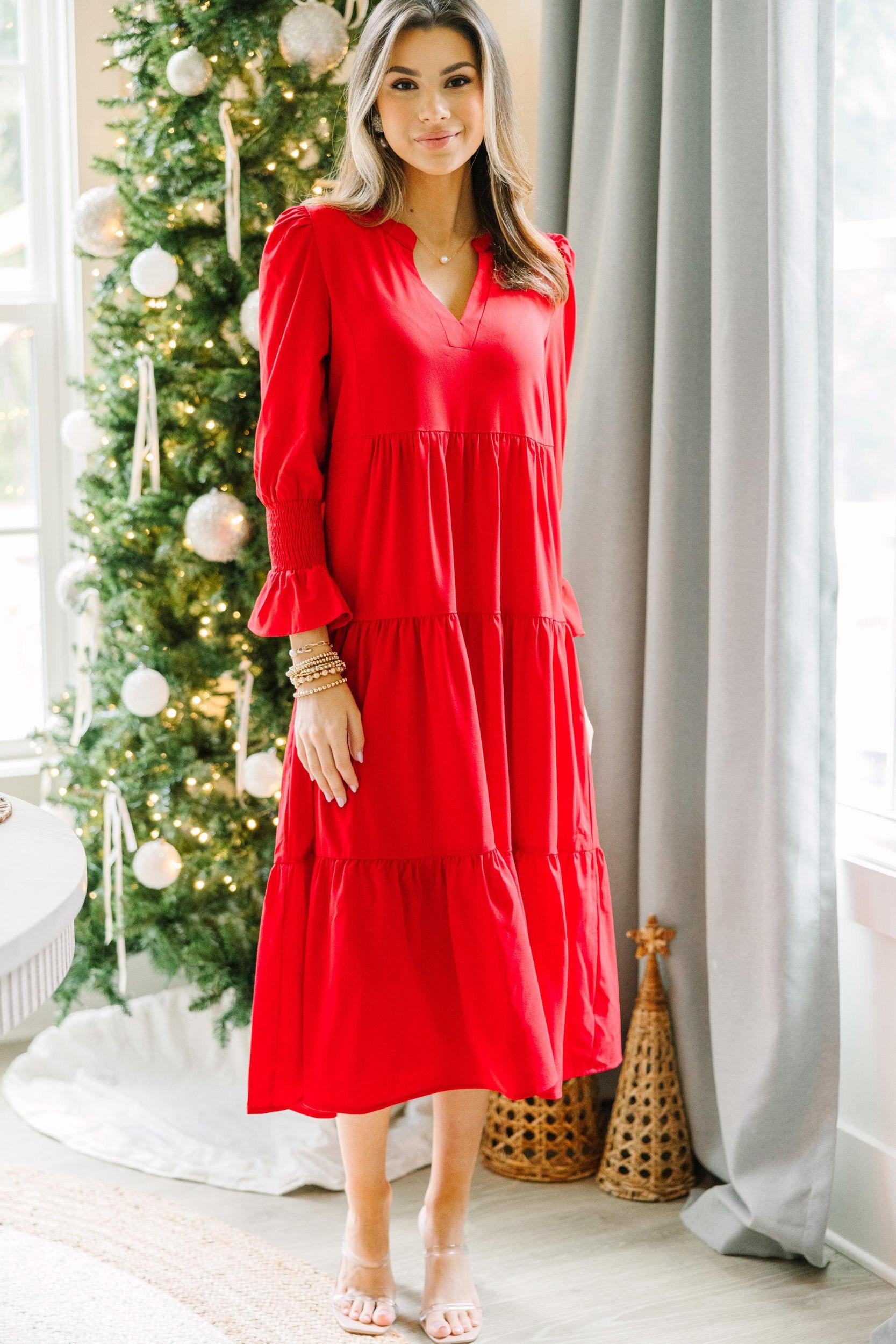 What A Surprise Red Ruffled Midi Dress Female Product Image