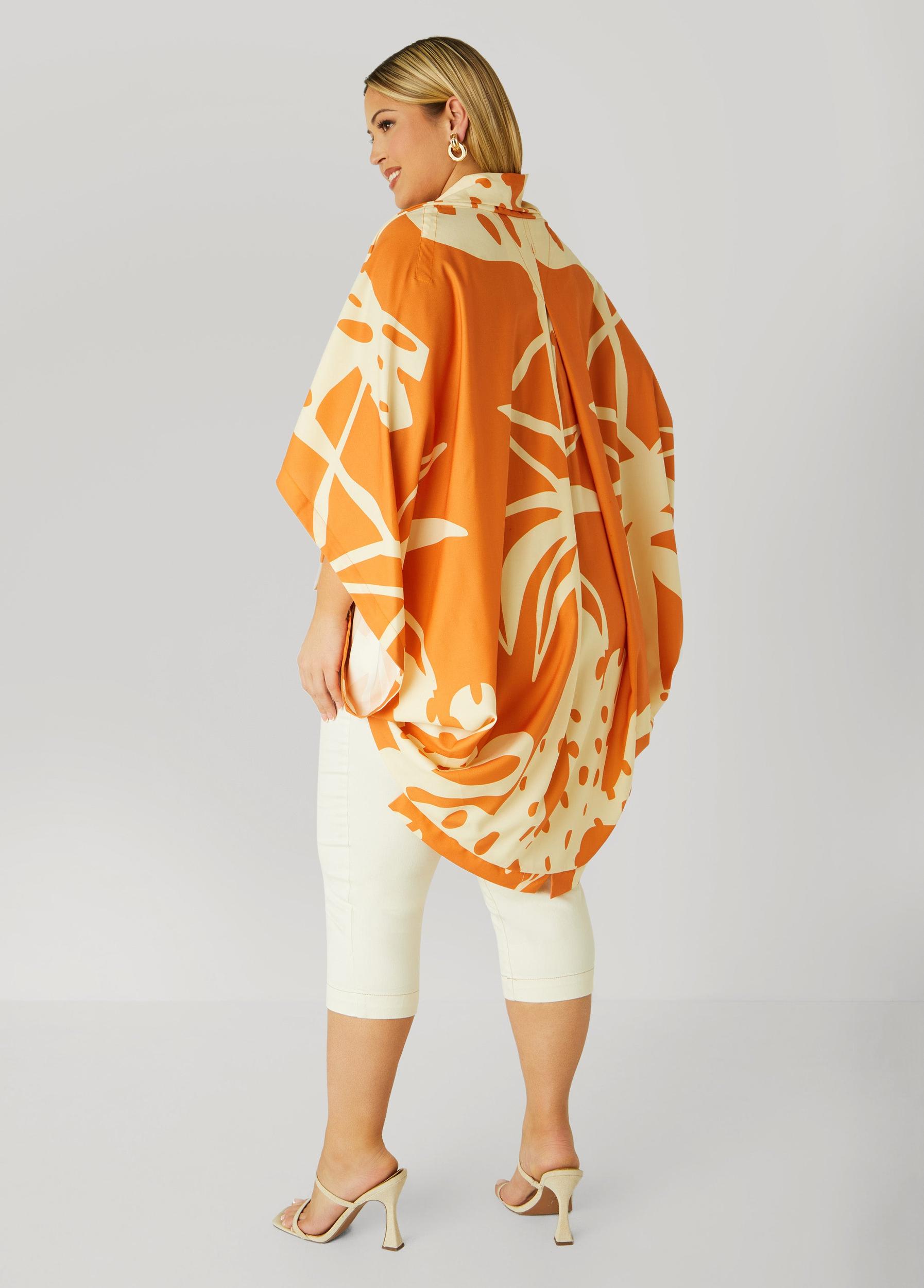 Plus Size Palm Print Kimono Ashley Stewart Product Image