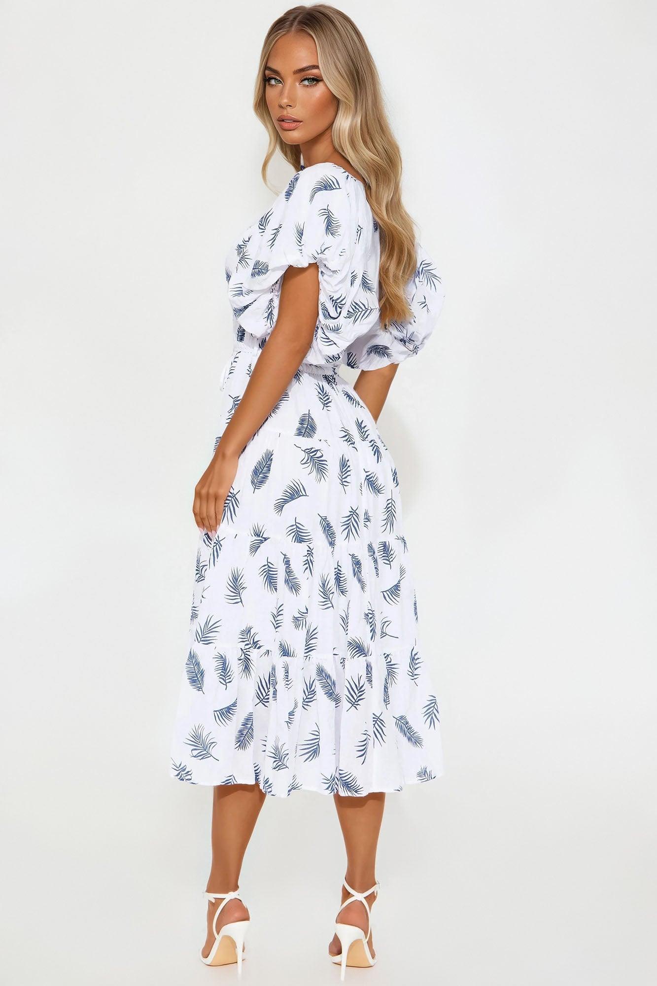Esperanza Linen Tropical Midi Dress - White/Black Female Product Image