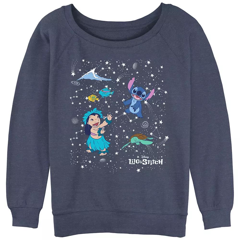 Disney's Lilo & Stitch Juniors' Constellation Party Slouchy Terry Graphic Pullover, Women's, Size: Large, Blue Grey Product Image