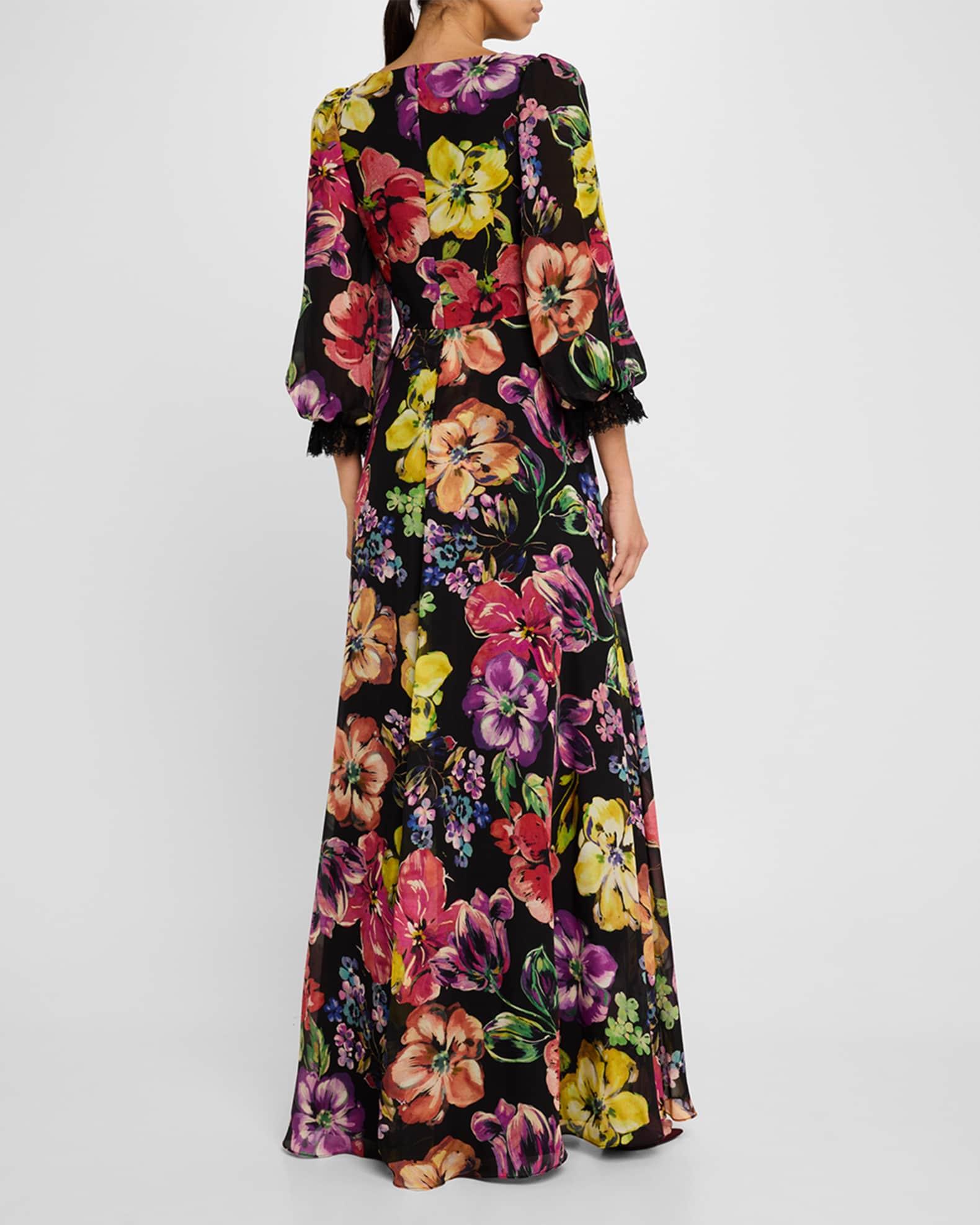 Floral-Print Surplice Silk Gown Product Image