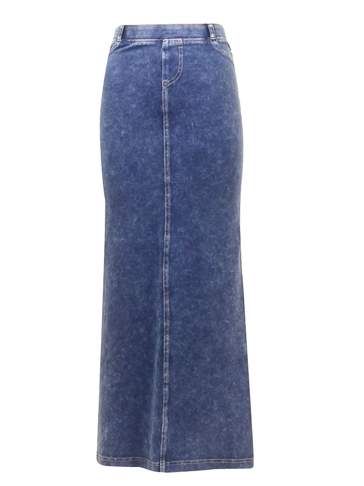 Hard Tail Long Denim Closed Slit Skirt (Style WJ-114) Product Image
