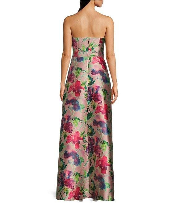 Kay Unger Marilyn Mikado Floral Print Strapless Neck Sleeveless Flared Overskirt Gown Product Image