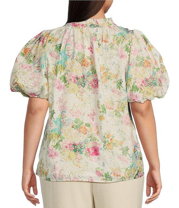 Sugarlips Plus Sommerset Floral Eyelet Puffed Sleeve Blouse Product Image