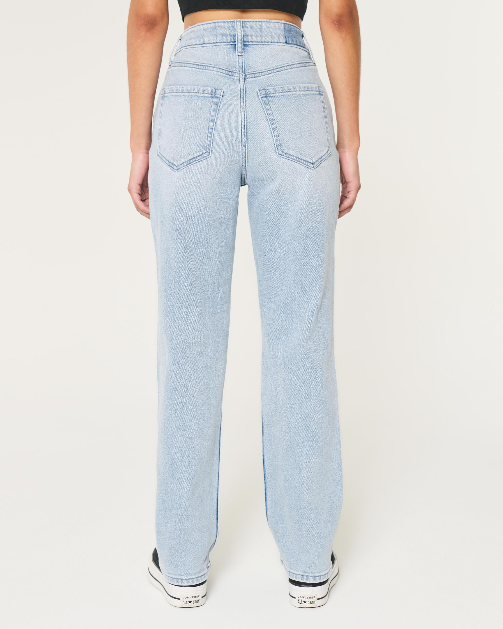 Ultra High-Rise Distressed Medium Wash 90s Straight Jeans Product Image