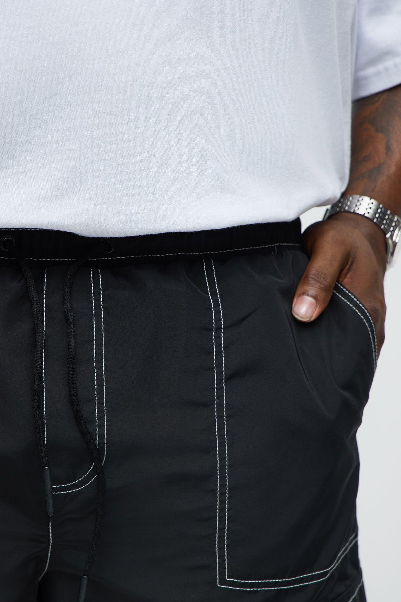 Contrast Stitch Nylon Cargo Short - Black Product Image
