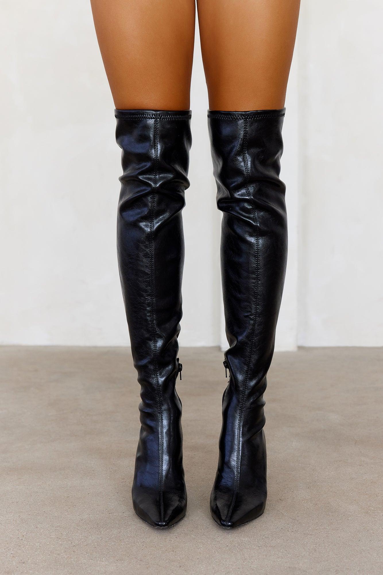 Lorinda Faux Leather Over The Knee Boots Black Product Image
