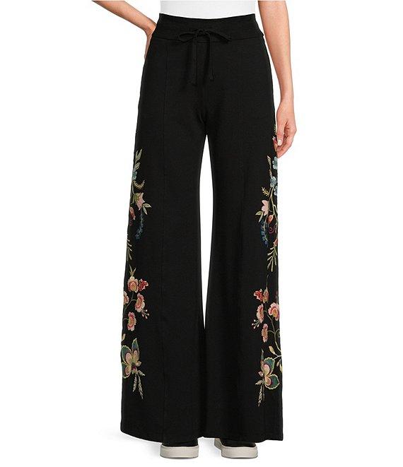 JOHNNY WAS Julianna Placement Floral Embroidered Knit Wide Leg Pants Product Image