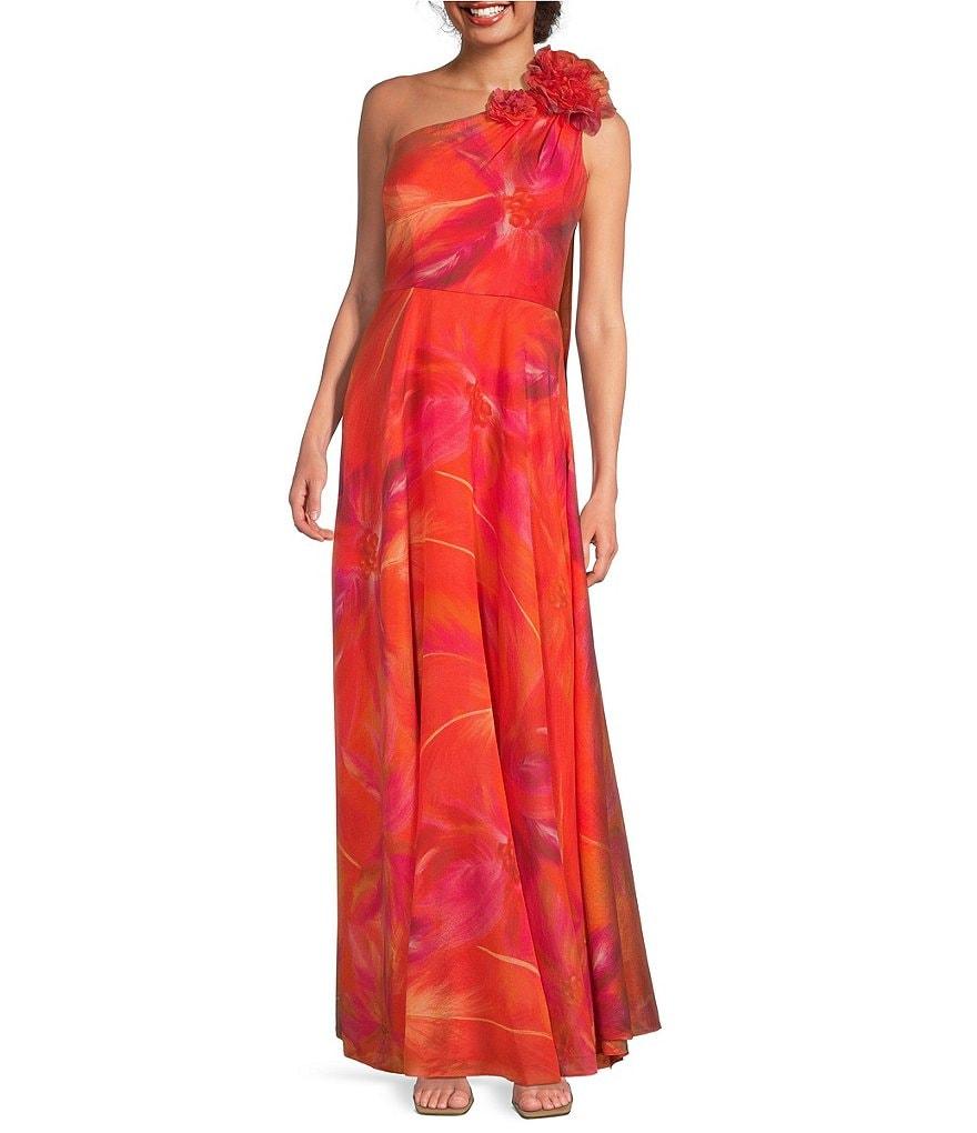Muse by Marchesa Hibiscus One Shoulder Printed Organza Dress Product Image