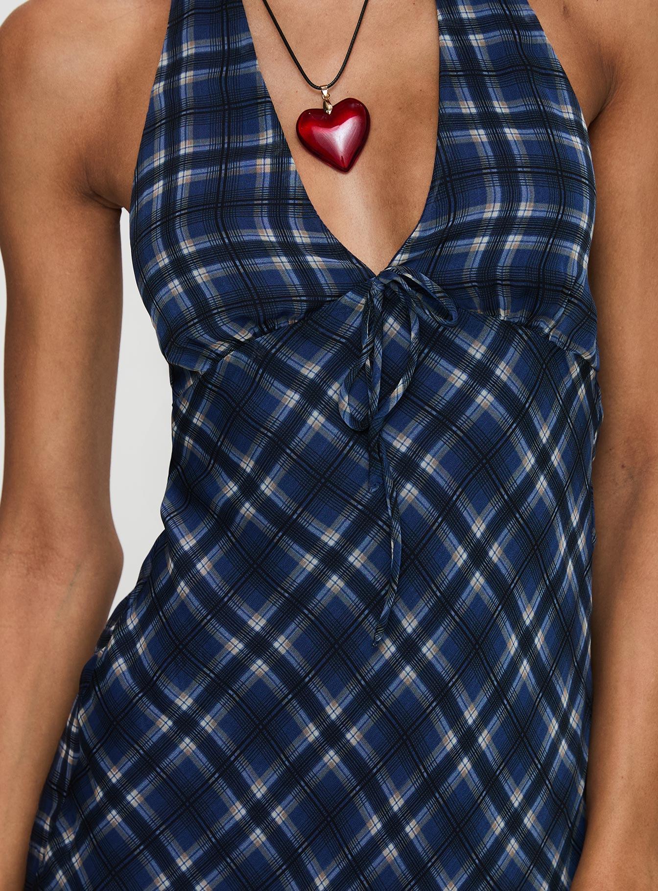 Laraline Halter Mini Dress Navy Check Product Image
