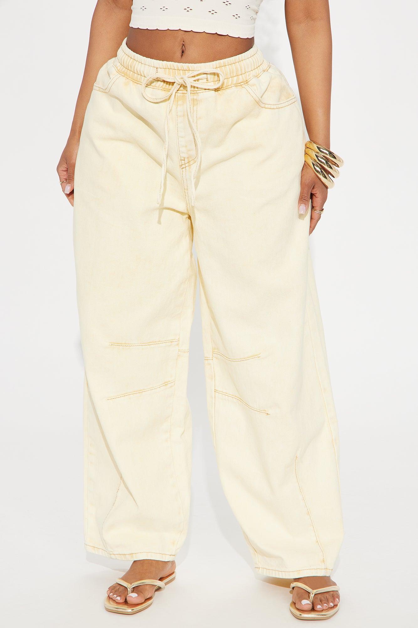 Catch The Sun Pull On Barrel Leg Jeans - Yellow Product Image