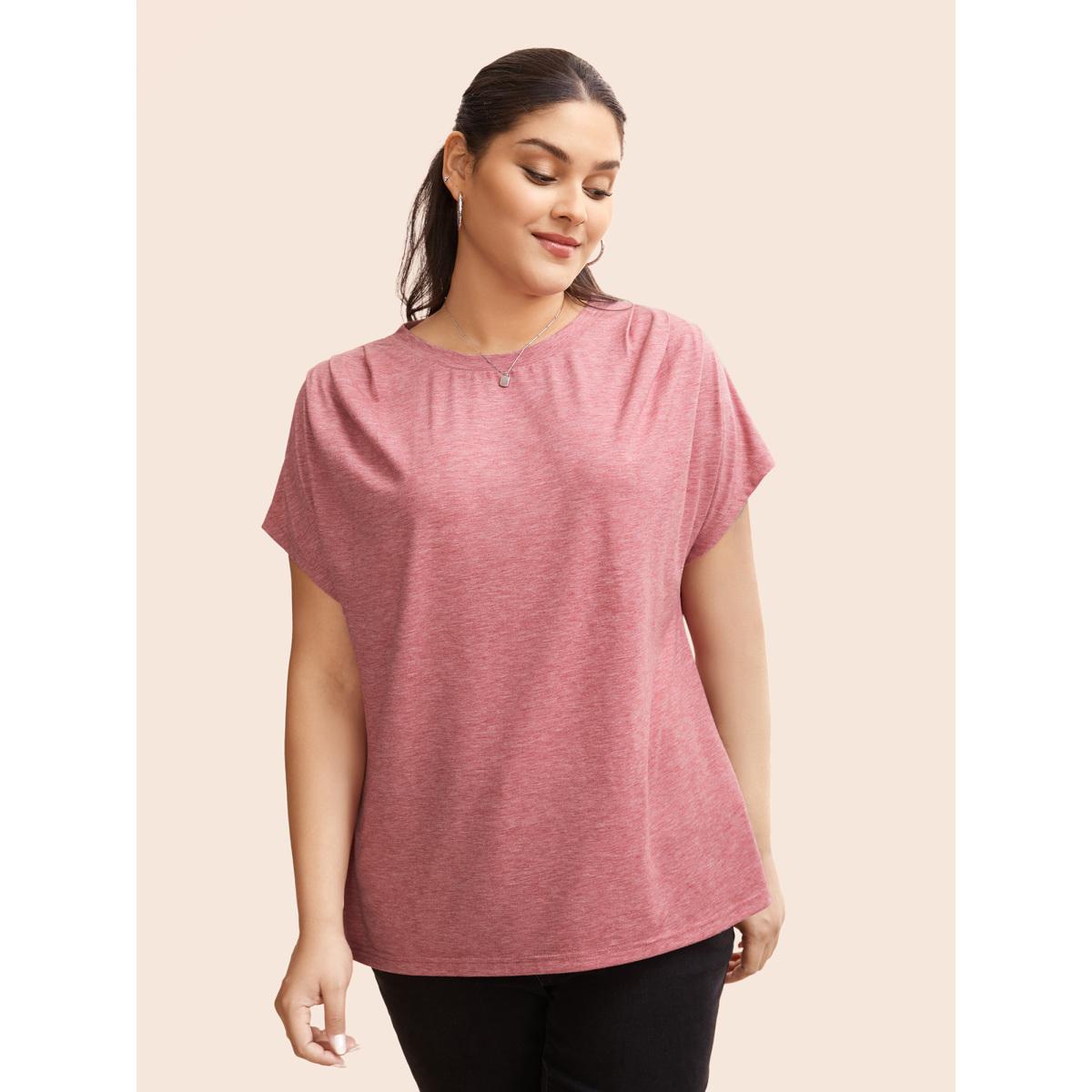 Plus Size Crew Neck Pleated Dolman Sleeve T-shirt Rouge Women Casual Pleated Round Neck Everyday T-shirts BloomChic 28/5X Product Image
