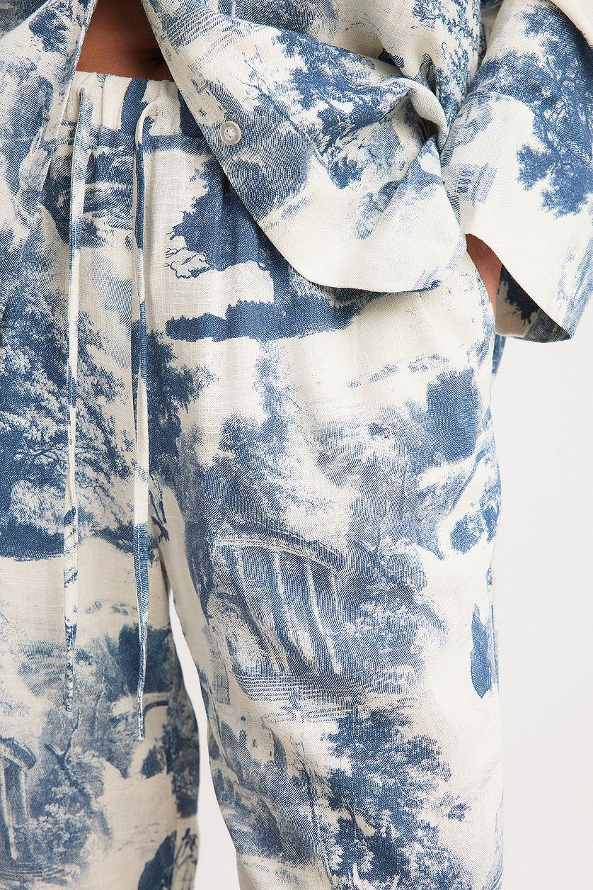 Linen Blend Mid Waist Drawstring Trousers Product Image