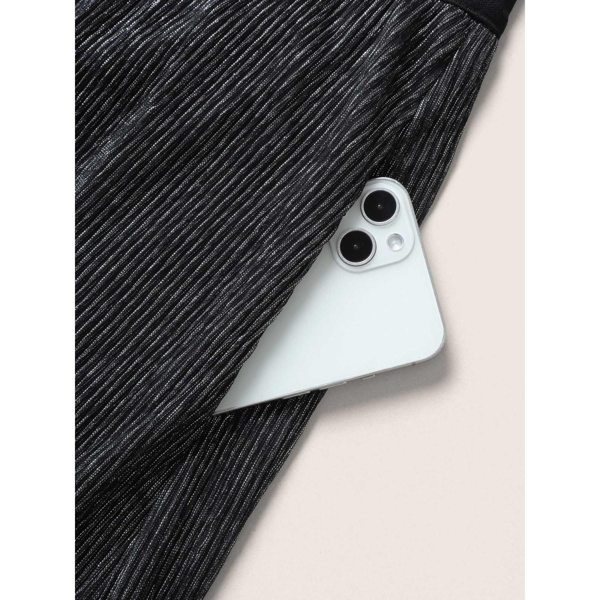 Plus Size Glitter Mesh Patchwork Texture Pocket Skirt Women Black Cocktail Non No stretch Slanted pocket Party Skirts BloomChic 26/4X Product Image