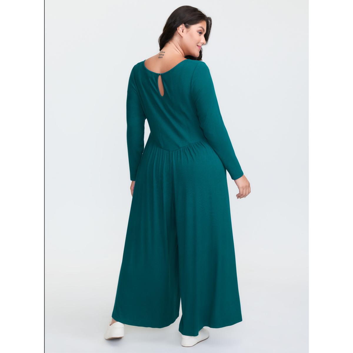 Plus Size Aegean Supersoft Square Neck Smocked Waist Jumpsuit Women Leisure Extra Long Sleeve U-neck Casual Loose Jumpsuits BloomChic 14-16/1X Product Image