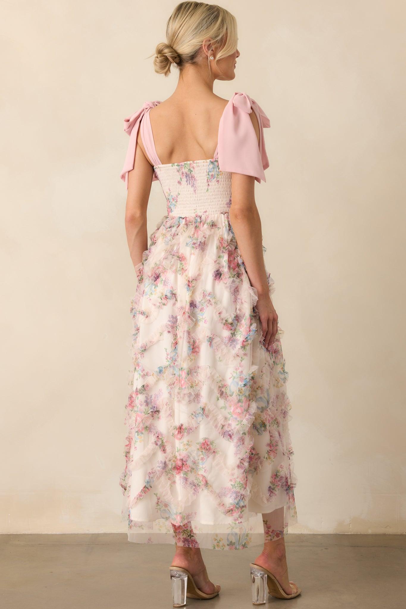 As Luck Would Have It Light Pink Floral Print Ruffle Maxi Dress Product Image
