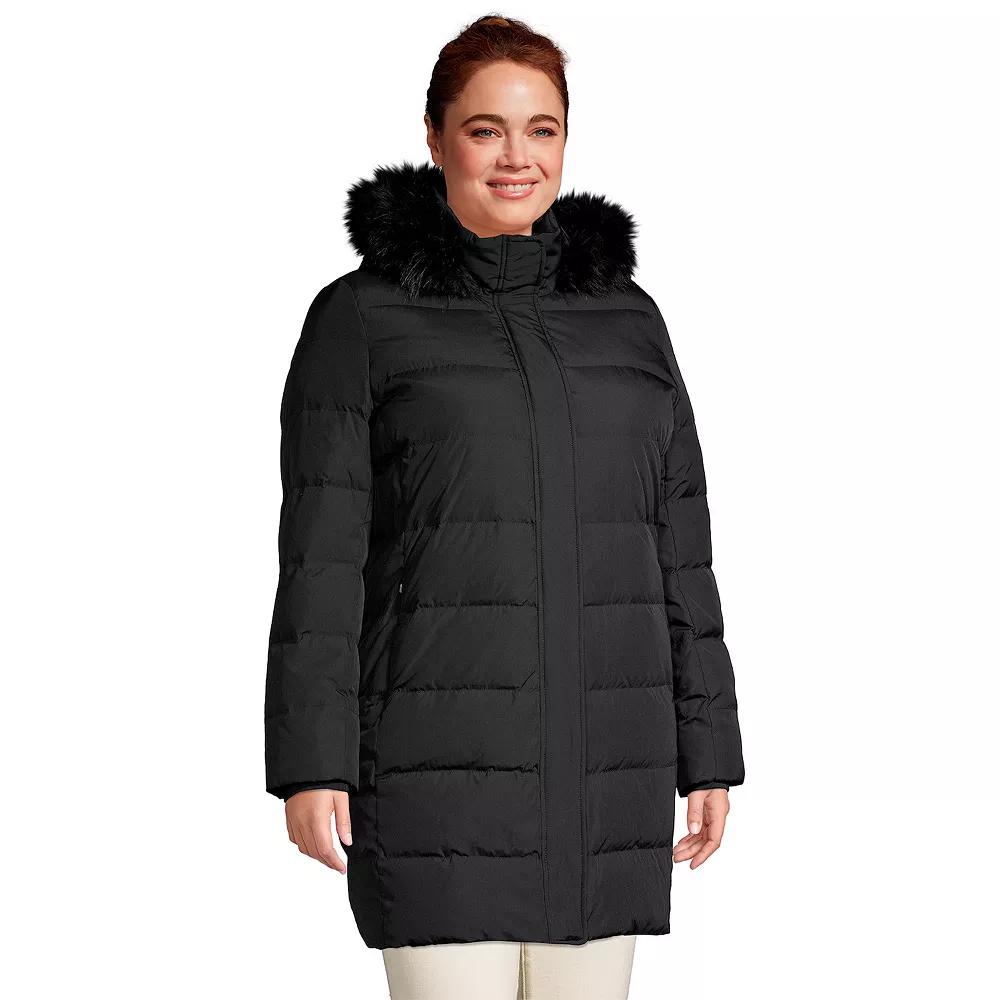 Plus Size Lands' End Faux-Fur Hood Long Down Winter Coat, Women's, Size: 3XL, Black Product Image