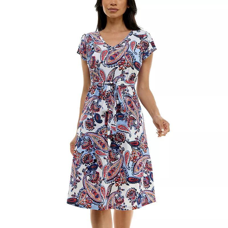 Women's Nina Leonard Cap Sleeve V-Neck Dress,  Product Image
