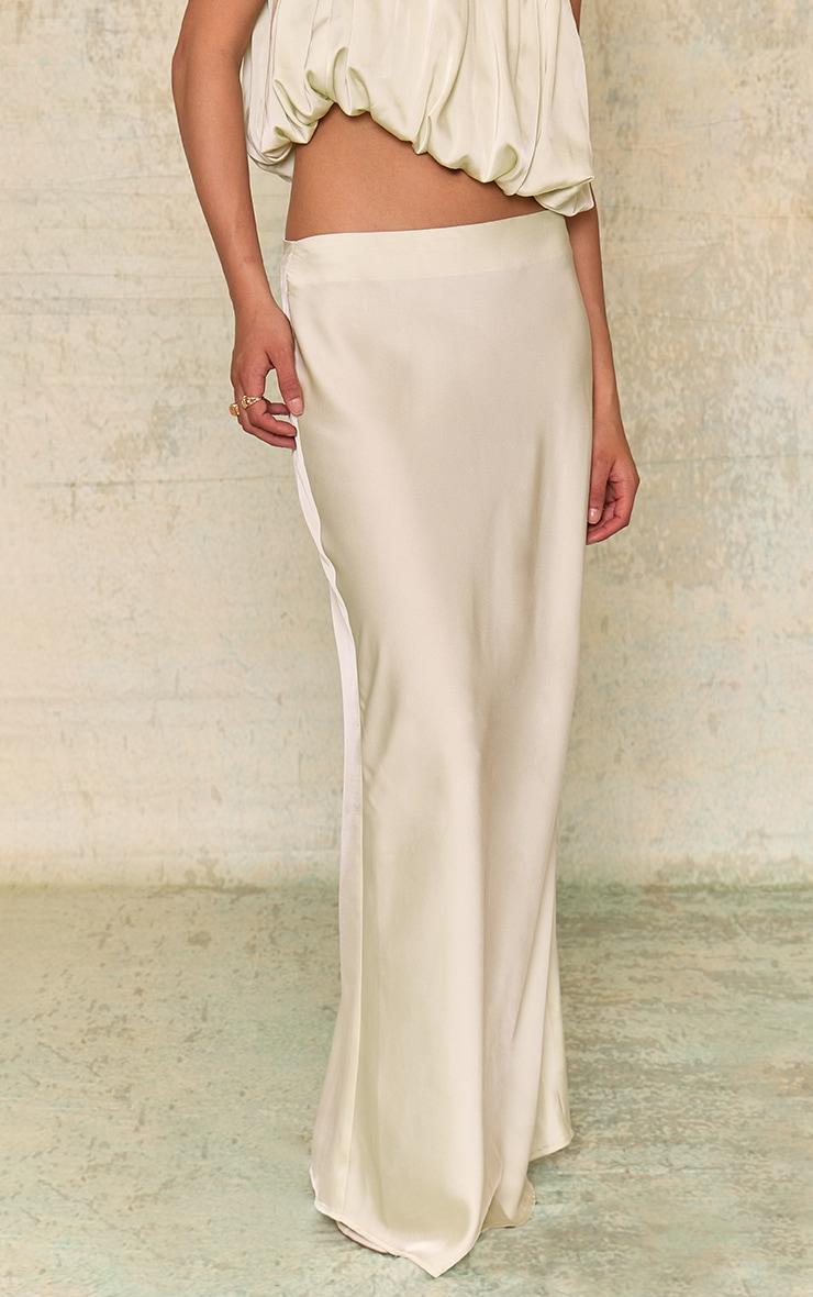 Mint Green Satin Mid Rise Maxi Skirt Product Image