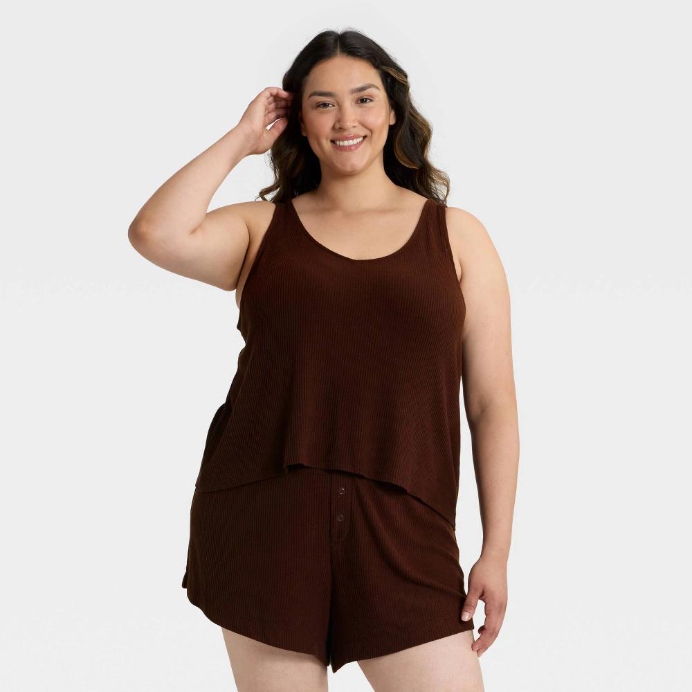 Women's Cozy Ribbed Pajama Tank Top - Auden™ Brown 3X Product Image