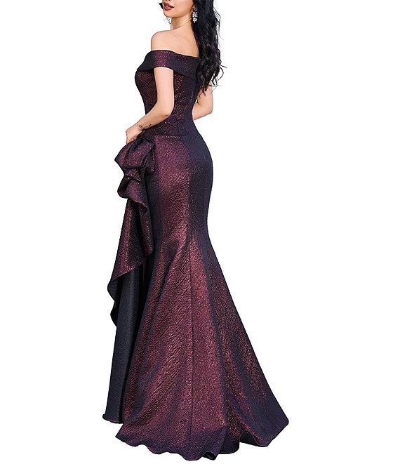 Terani Couture Foil Jacquard Off The Shoulder Ruffled Mermaid Dress Product Image