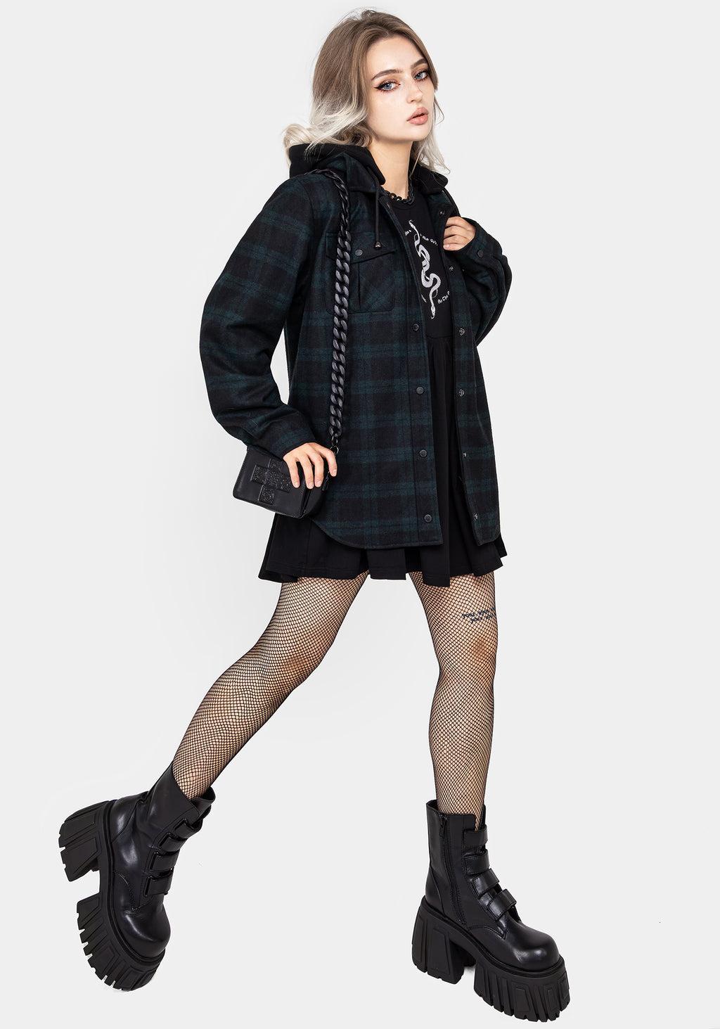 Trellis Hooded Pocket Wool Blend Check Shacket Product Image