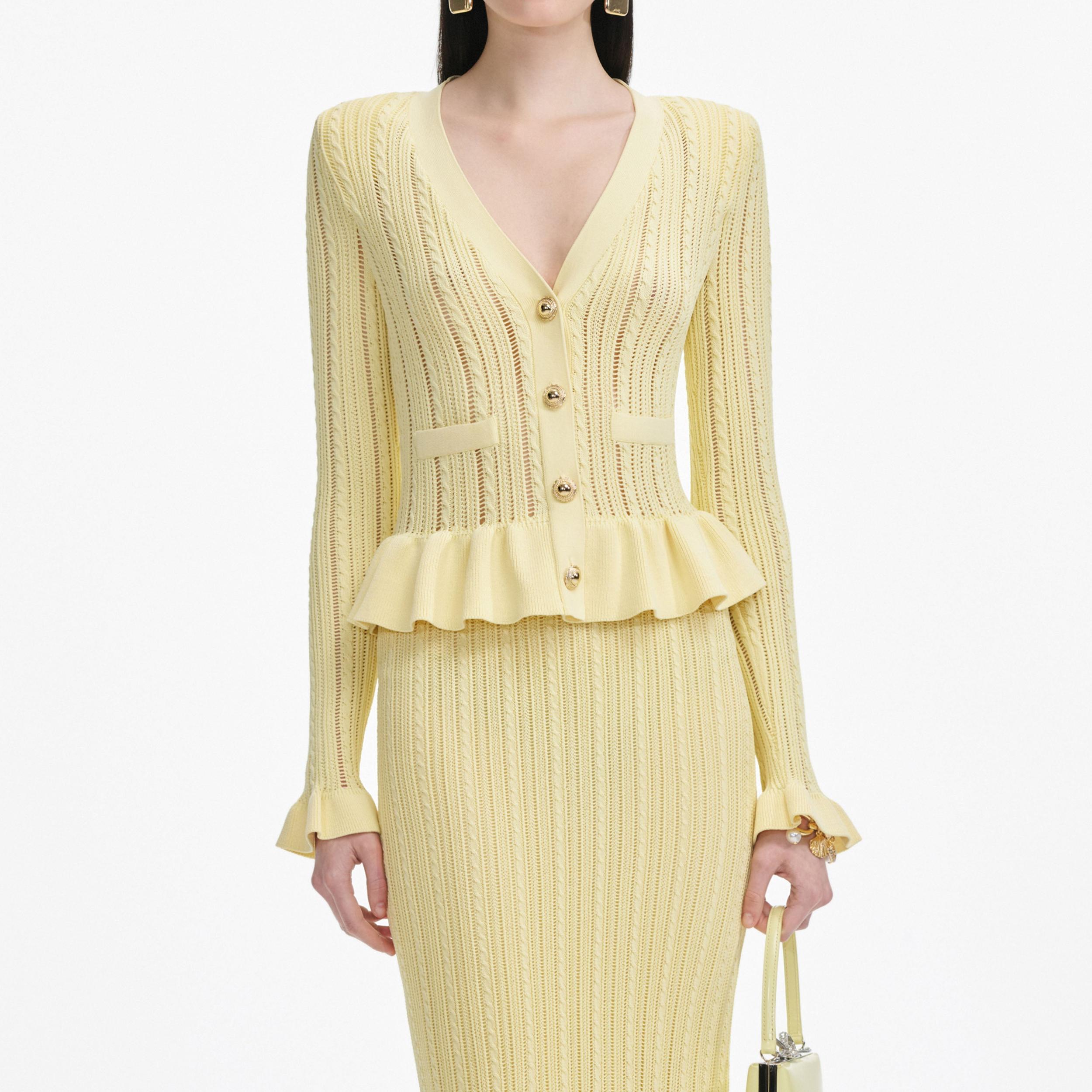 Yellow Knit Peplum Midi Dress Product Image