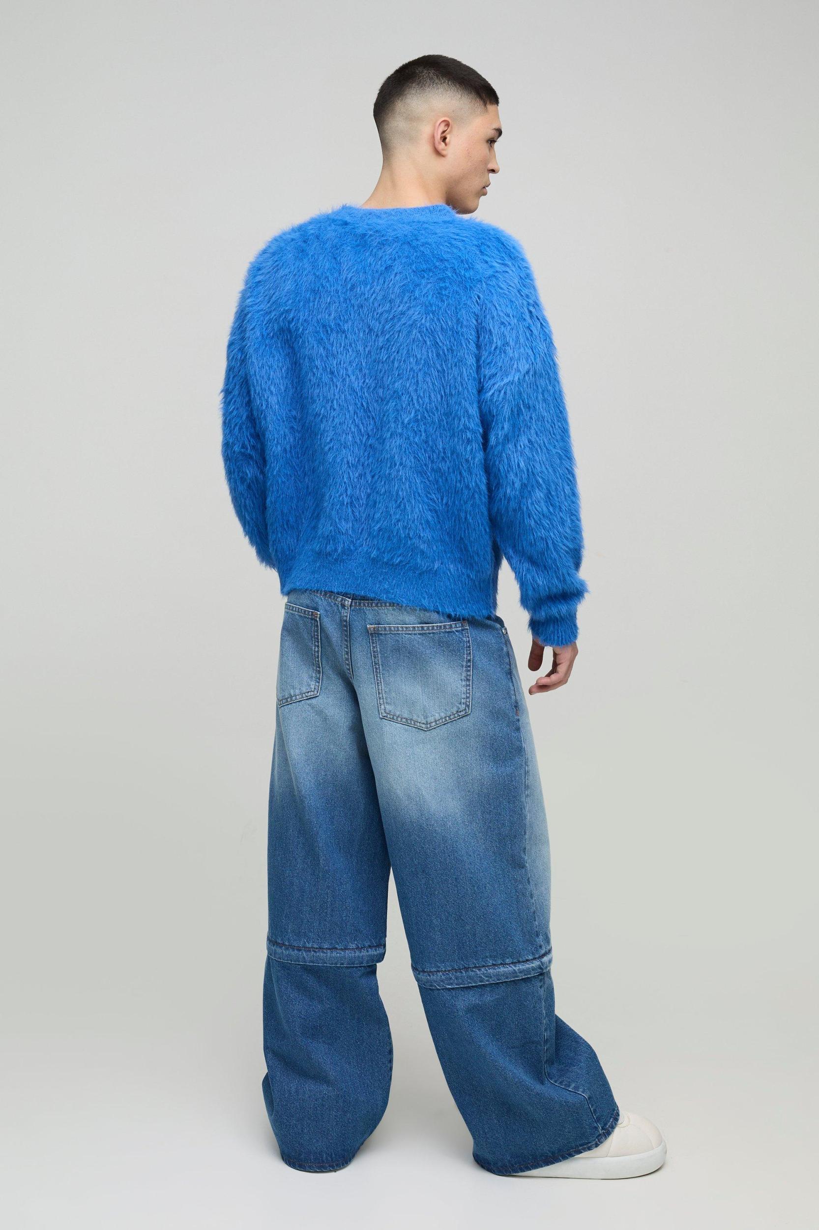 Extreme Baggy Rigid Zip Off Leg Cross Embroidery Denim Jeans | boohooMAN USA Product Image