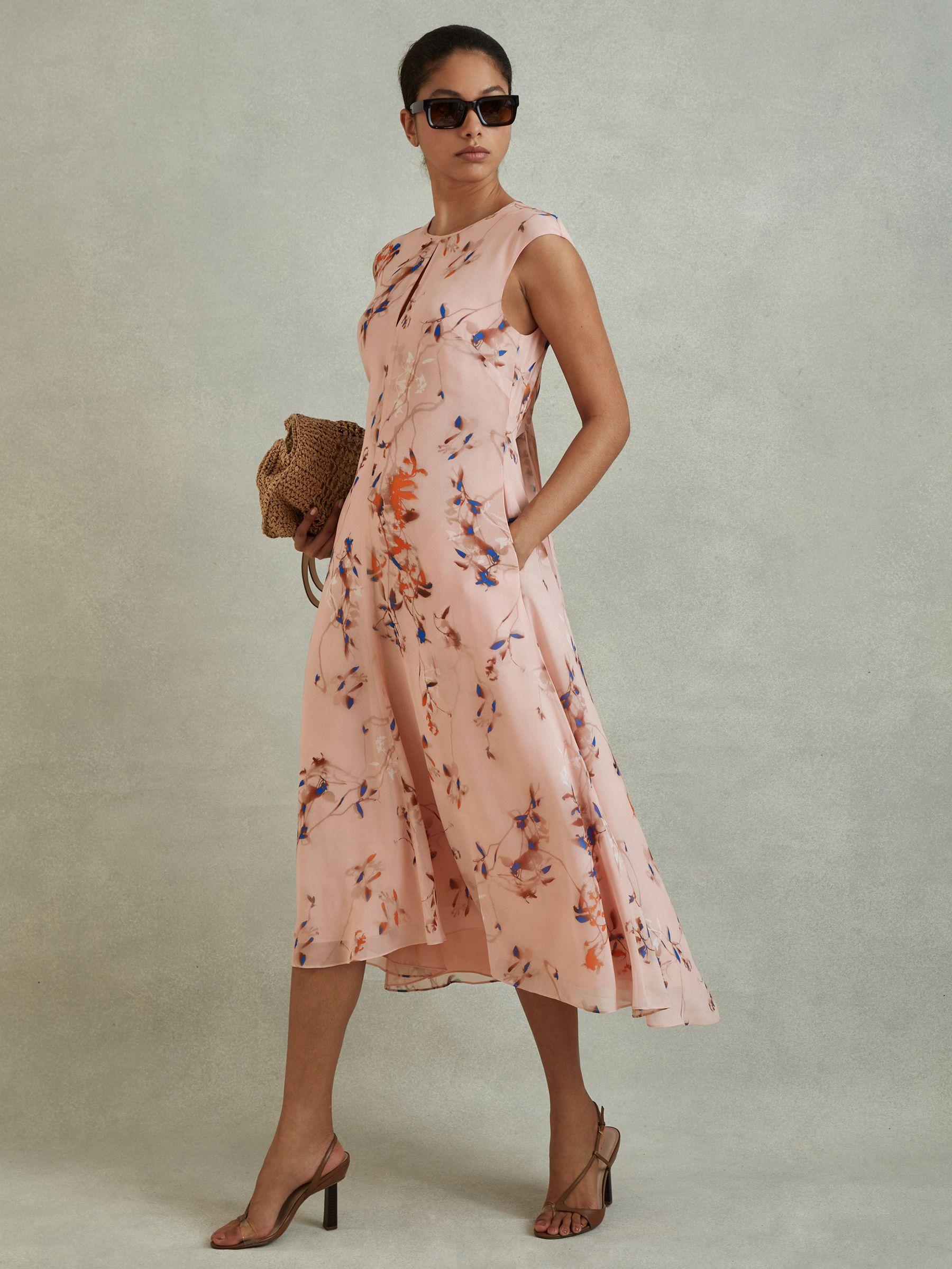 Printed Open Back Midi Dress in Blush Product Image