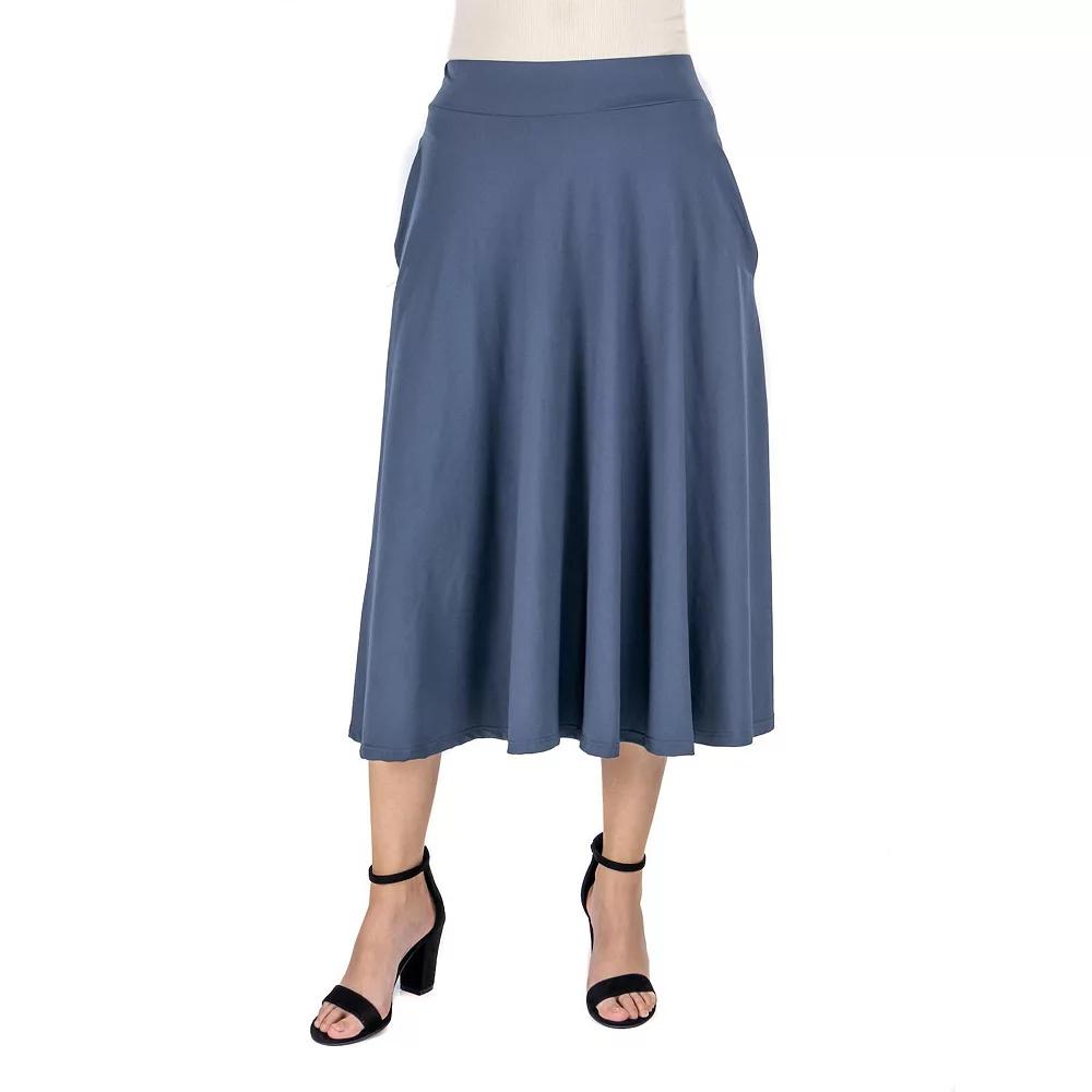 Women's 24Seven Comfort Apparel Solid A-Line Midi Skirt,  Product Image