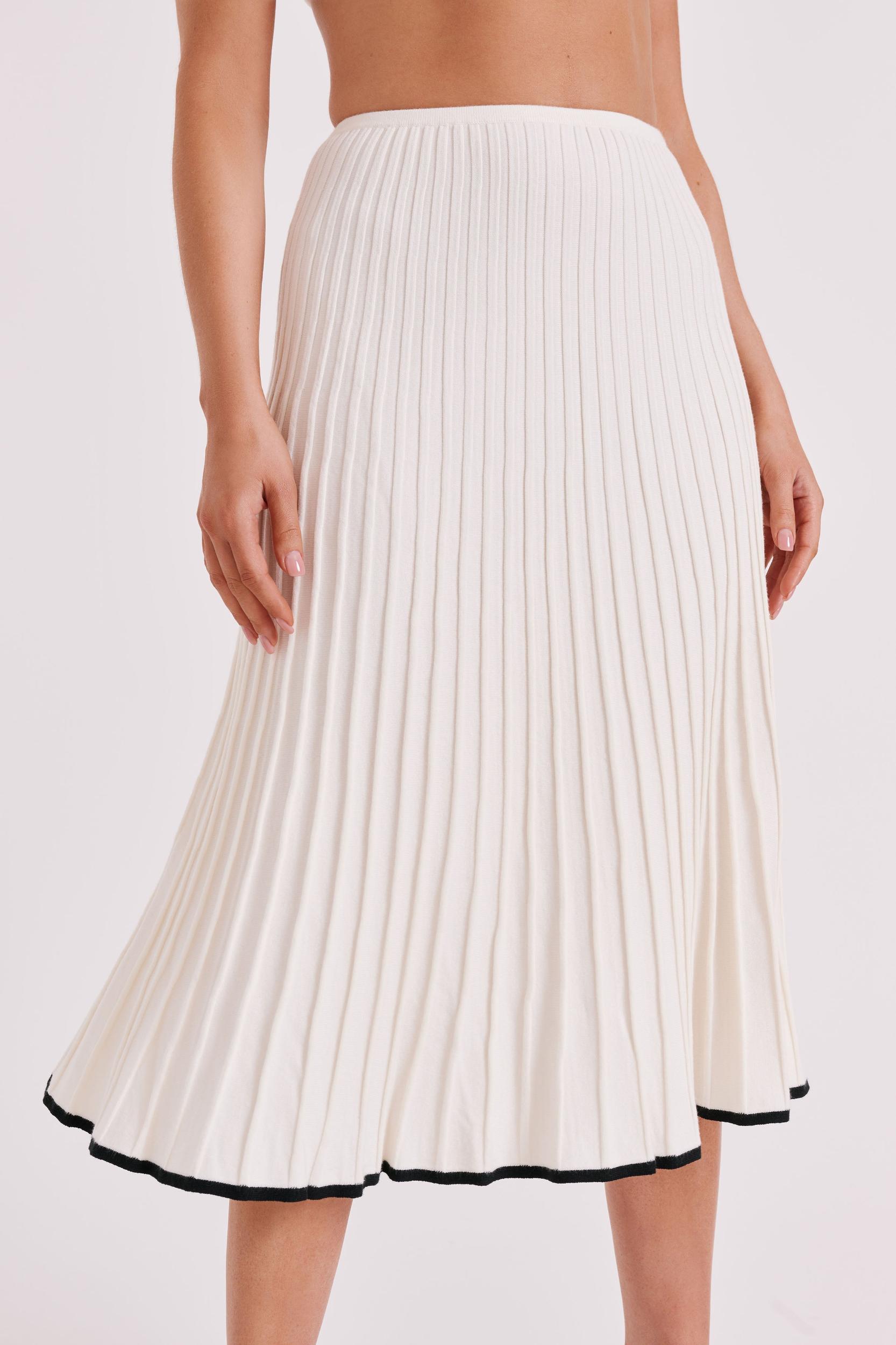 Jolene Contrast Rib Knit Midi Skirt - White Product Image