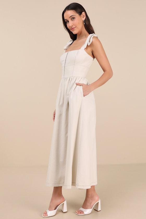 Callina Cream Tie-Strap Midi Dress Product Image
