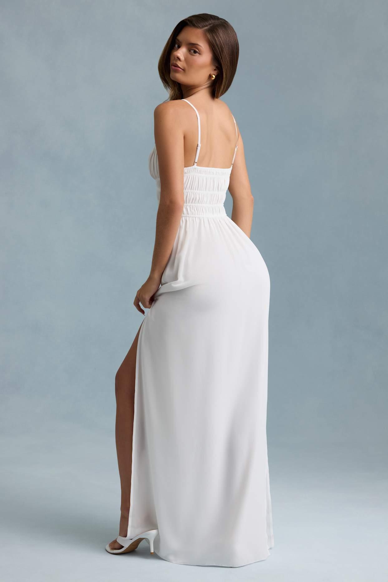 Shirred Camisole Maxi Dress in White Product Image