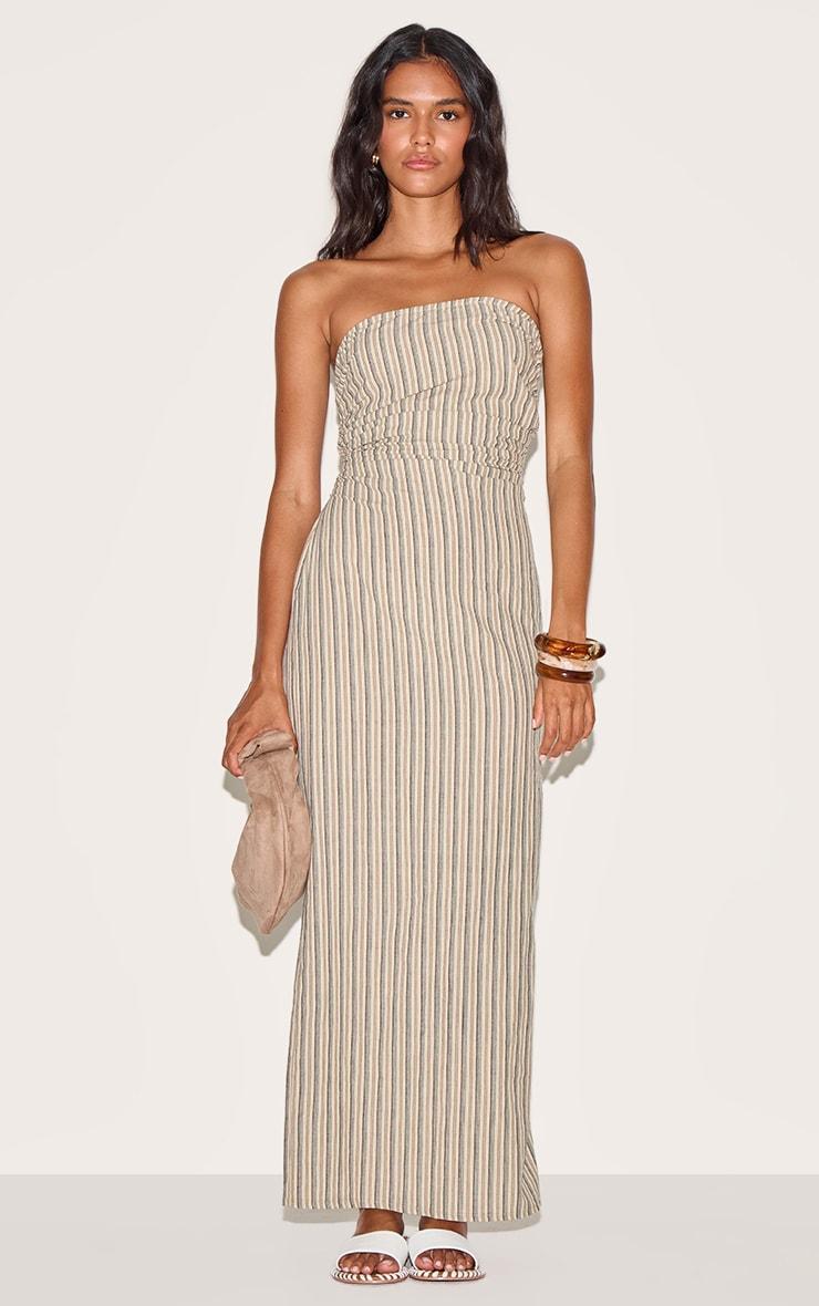 Stone Striped Bandeau Ruched Midaxi Dress Product Image