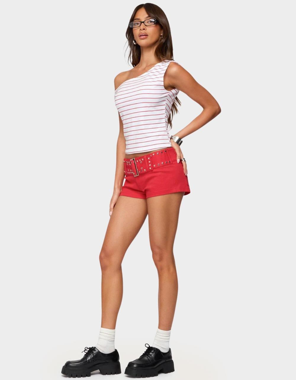 EDIKTED Keryn Striped Asymmetric Top - RED Product Image