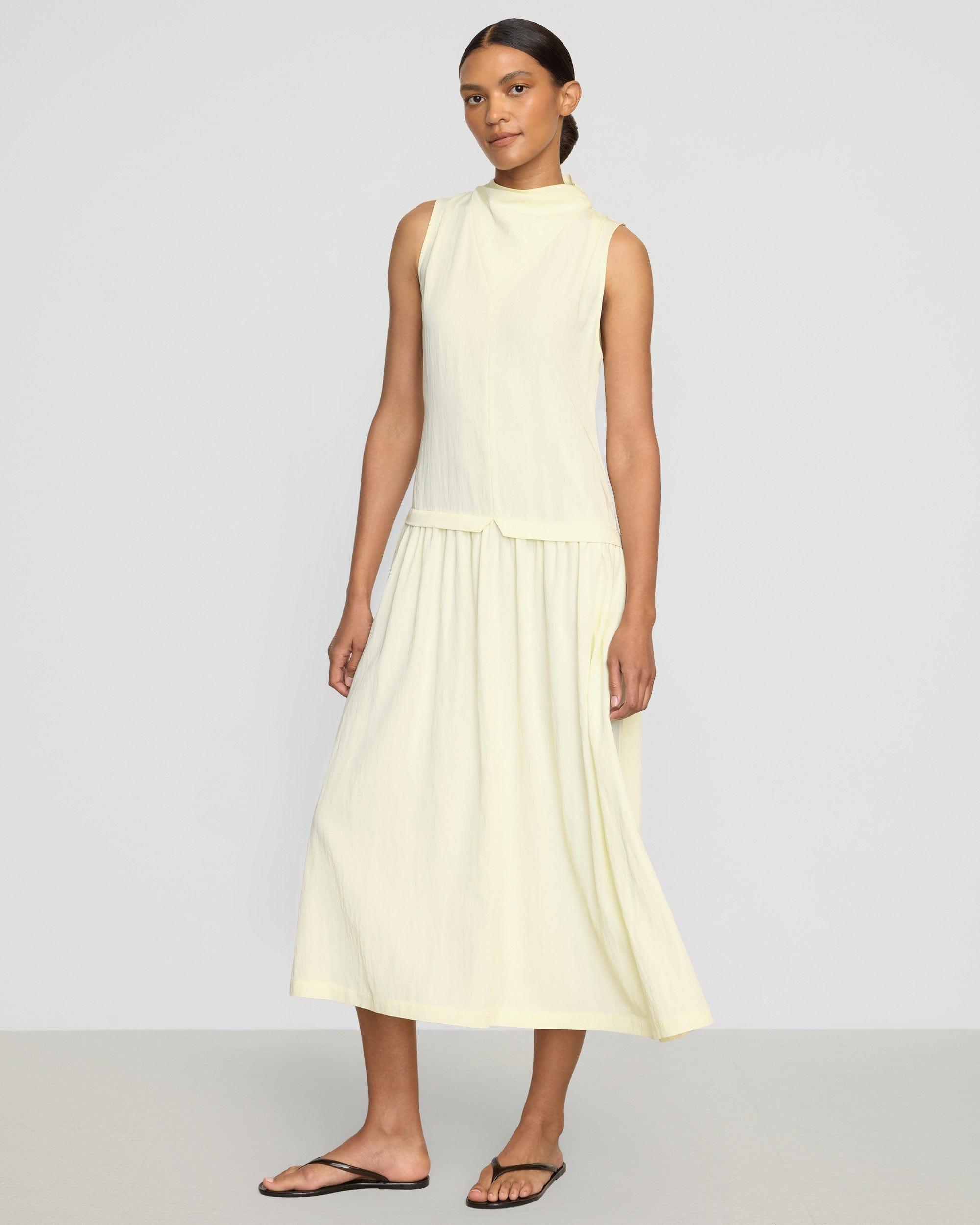 Chinon Drop-Waist Gathered-Neck Dress Product Image