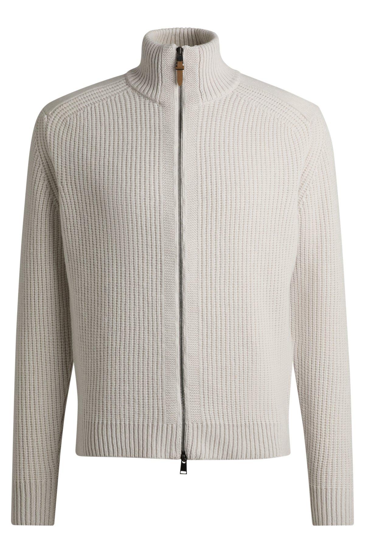 BOSS - Zip-up cardigan in wool and cashmere - White Product Image