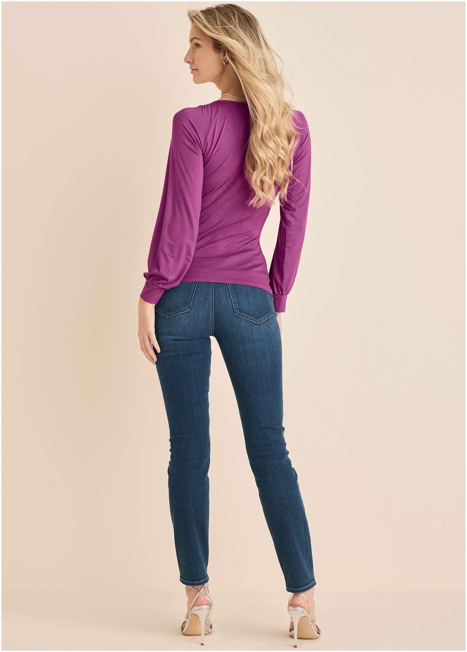 Ruched V-Neck Top - Cattleya Orchid Product Image