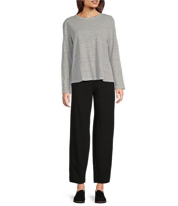Eileen Fisher Striped Organic Linen Jersey Crew Neck Long Sleeve Tee Product Image