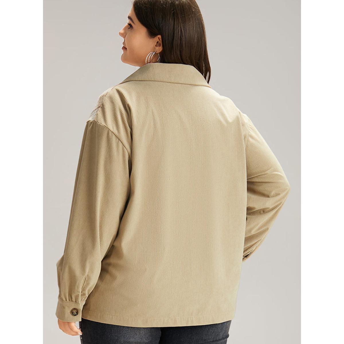 Plus Size Corduroy Plaid Patchwork Pocket Jacket Women Champagne Contrast Pocket Dailywear Jackets BloomChic 28/5X Product Image