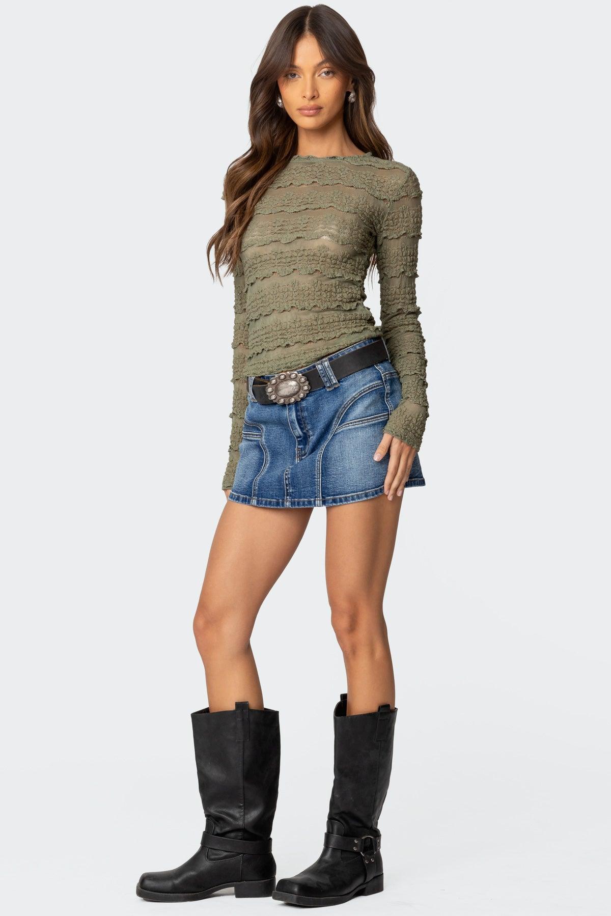 Jive Washed Denim Mini Skirt Product Image