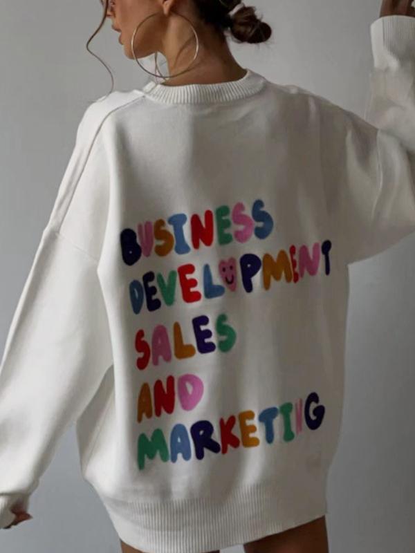 Contrast Color Letter Jacquard Crew Neck Sweater Product Image