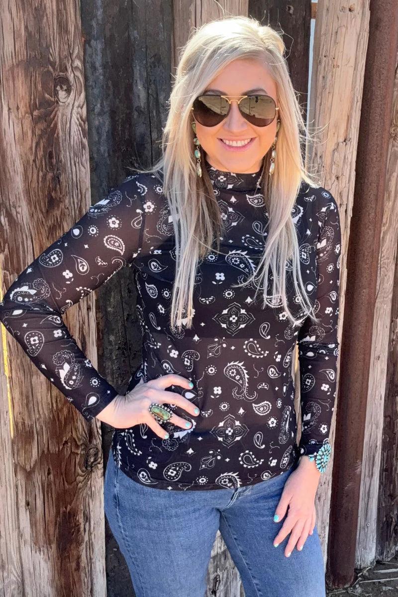 Sterling Kreek Black Bandana Babe Mesh Top Product Image