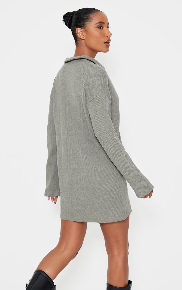 Sage Khaki Rib V Neck Oversized Sweater Dress Product Image