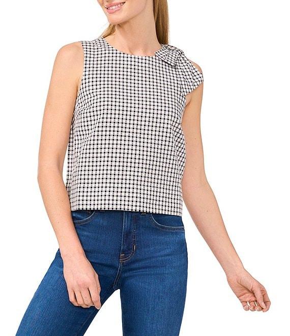 CeCe Gingham Print Crew Neck Sleeveless Bow Top Product Image
