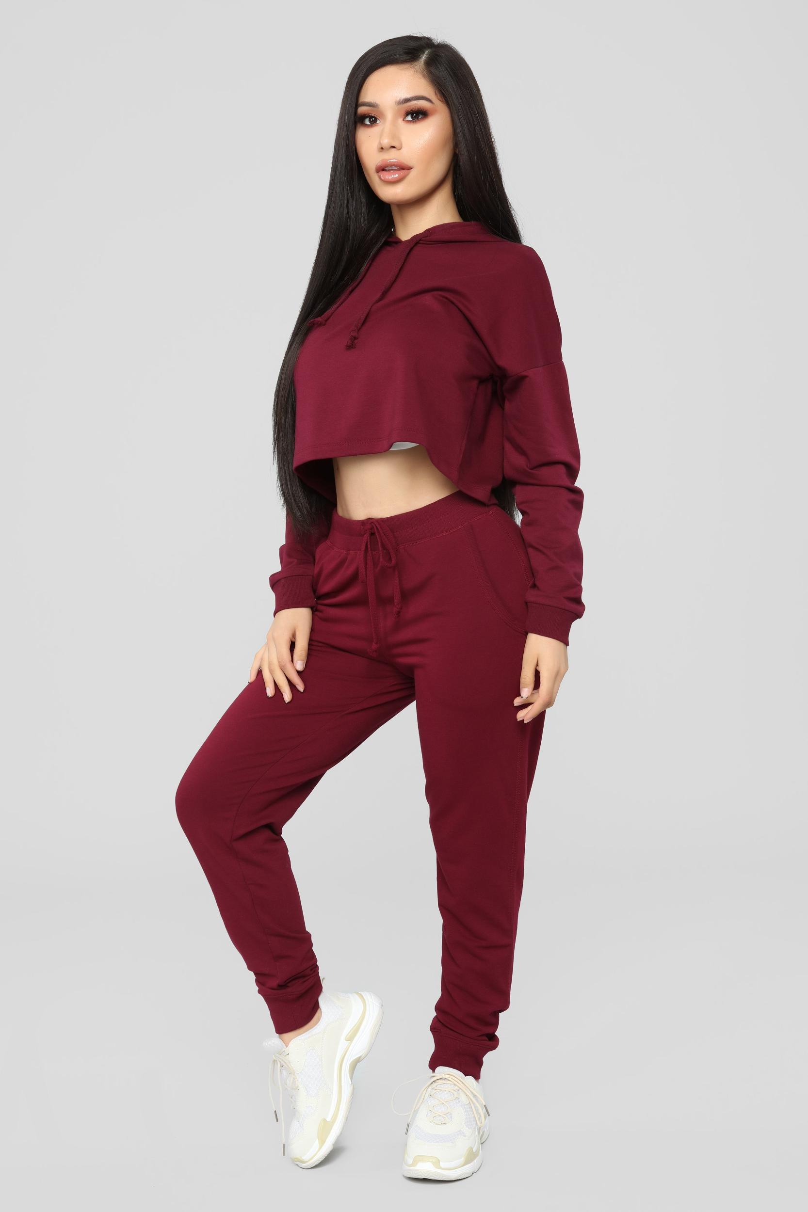 Latest And Greatest French Terry Jogger - Burgundy Product Image