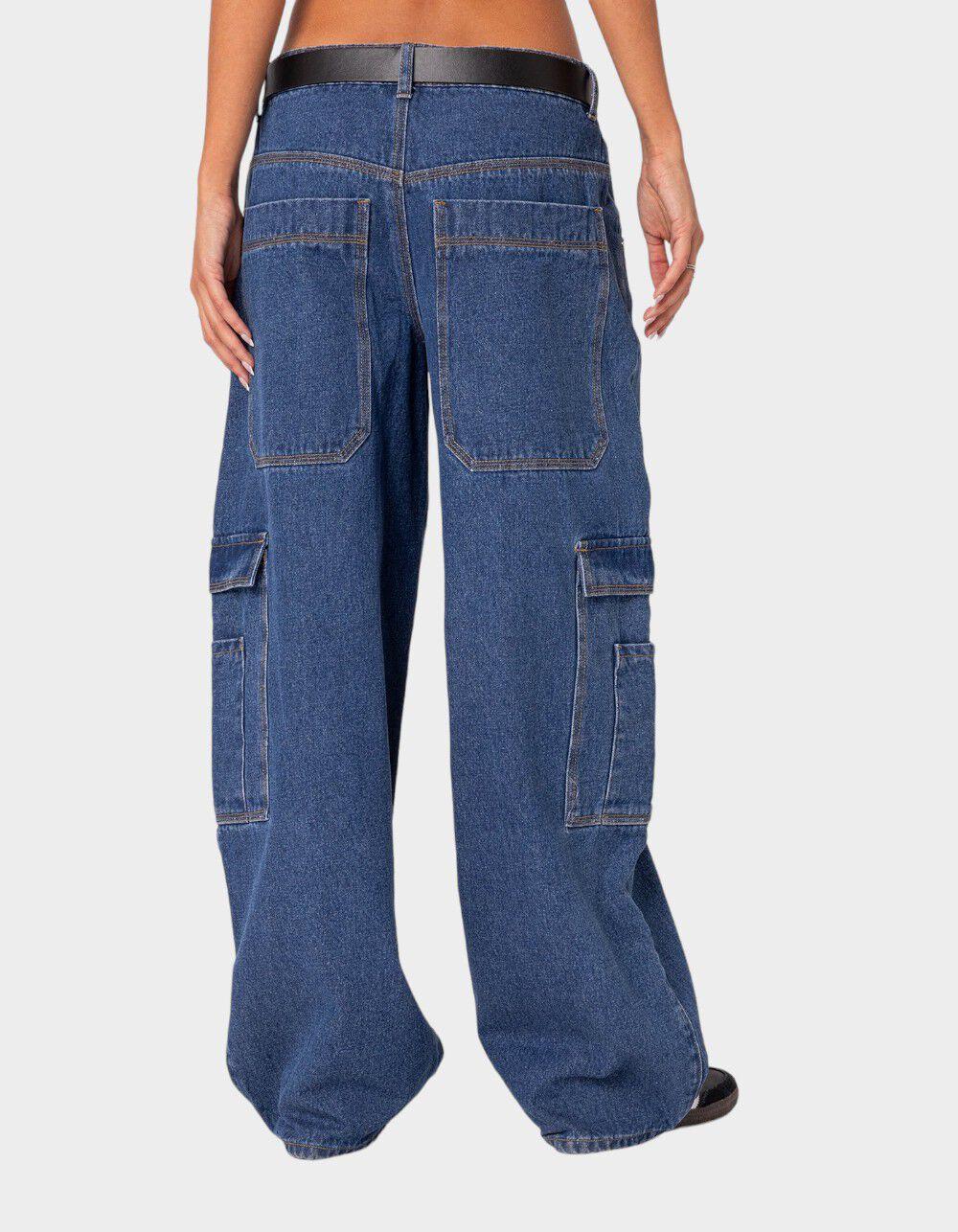 EDIKTED Super Oversized Belted Boyfriend Jeans - LIGHT BLUE Product Image