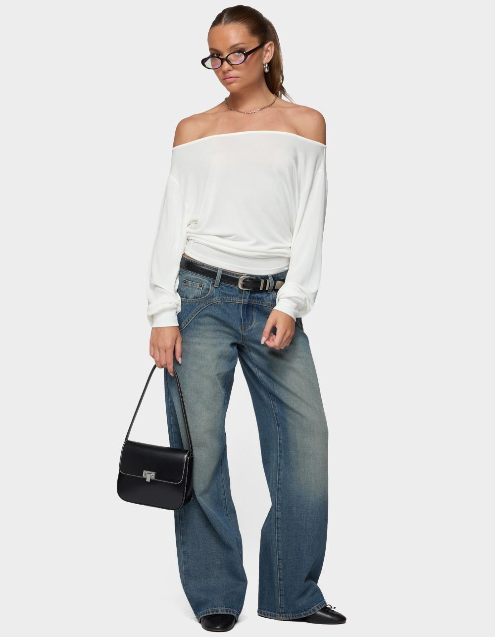 EDIKTED Nannie Off Shoulder Oversized Top - WHITE Product Image