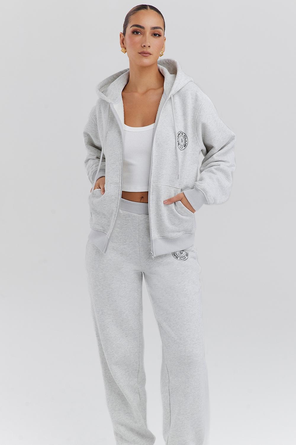 Mirage  light grey marl cotton fleece-back zip through hoodie Product Image